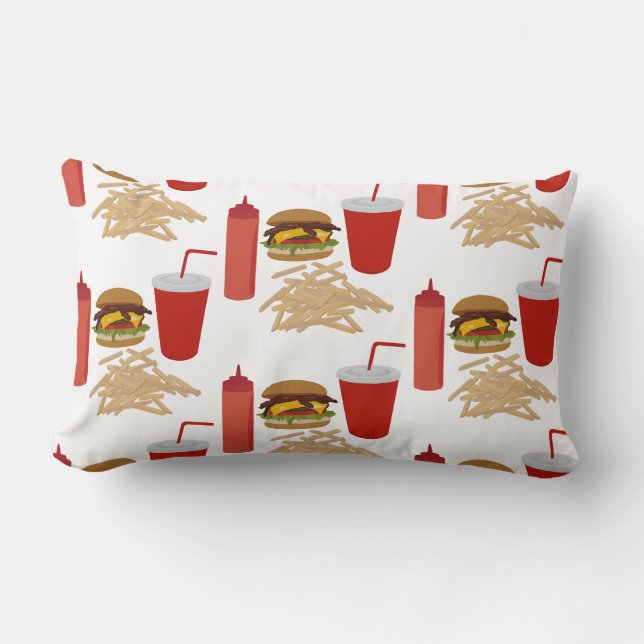 Fast Food Burger Fries Pattern Lumbar Cushion (Front)
