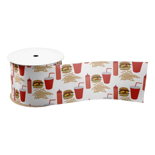Fast Food Burger Fries Pattern Satin Ribbon (Spool)
