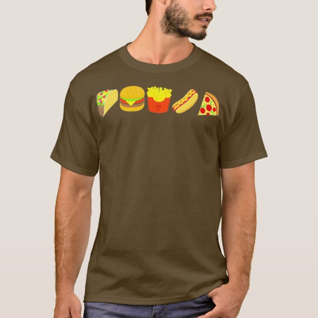 Fast Food Burger Taco French Fries Hot Dog Pizza T-Shirt (Front)