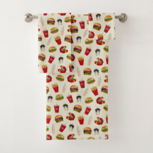 Fast Food Burgers, Fries, Sundaes Bath Towel Set