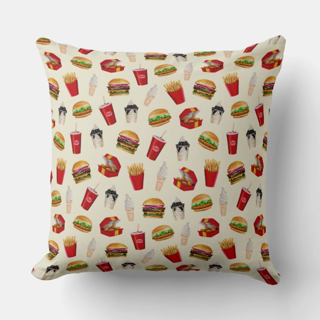 Fast Food Burgers, Fries, Sundaes Cushion (Front)