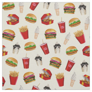 Fast Food Burgers, Fries, Sundaes Fabric