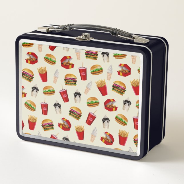 Fast Food Burgers, Fries, Sundaes Metal Lunch Box (Front)
