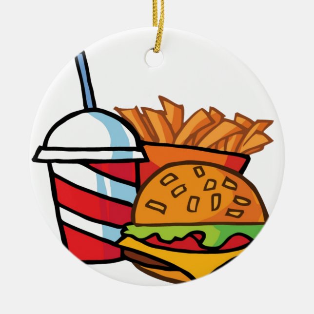 Fast Food Cheeseburger Ceramic Tree Decoration (Front)