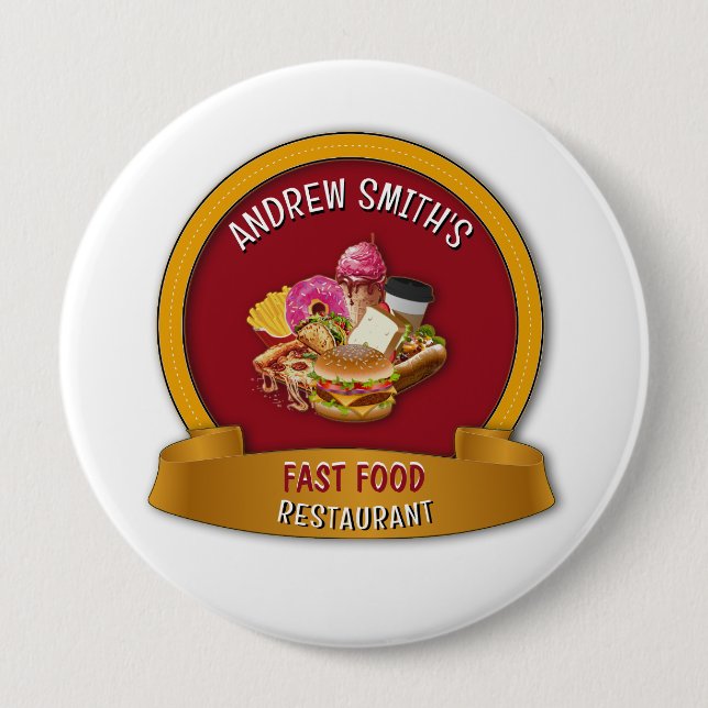 Fast Food Company Red Golden Yellow Custom Logo   10 Cm Round Badge (Front)