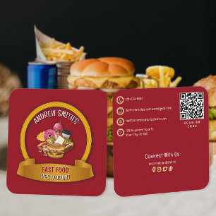 Fast Food Company Restaurant Custom Logo   QR Code Square Business Card