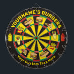 Fast Food Dartboard with Custom Text<br><div class="desc">Dartboard with fast food icons and two custom text areas. Perfect takeaway food decision maker. Need customisation. Contact me with your custom colour choices and / or icons.</div>