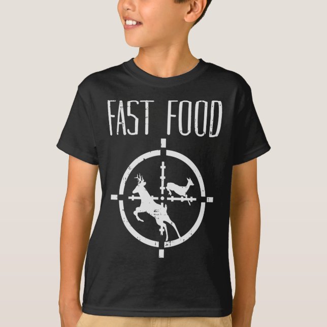 Fast Food Deer Funny Elk Buck Bow Hunting Humour H T-Shirt (Front)