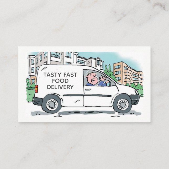 Fast Food Delivery with Name on Company Van Business Card (Back)