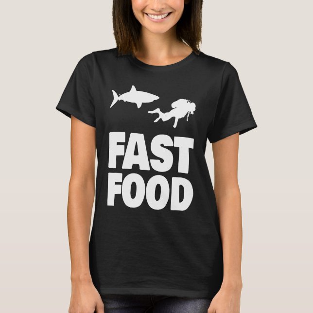 Fast Food Diver Shark Scuba Diving Diver Cute T-Shirt (Front)