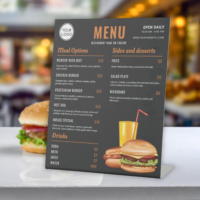 Fast Food Hamburger And Hot Dog Food Menu Prices Pedestal Sign (Creator Uploaded)