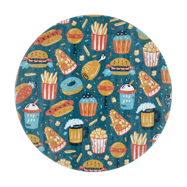 Fast Food Icons: Vintage Doodles Cutting Board (Front)