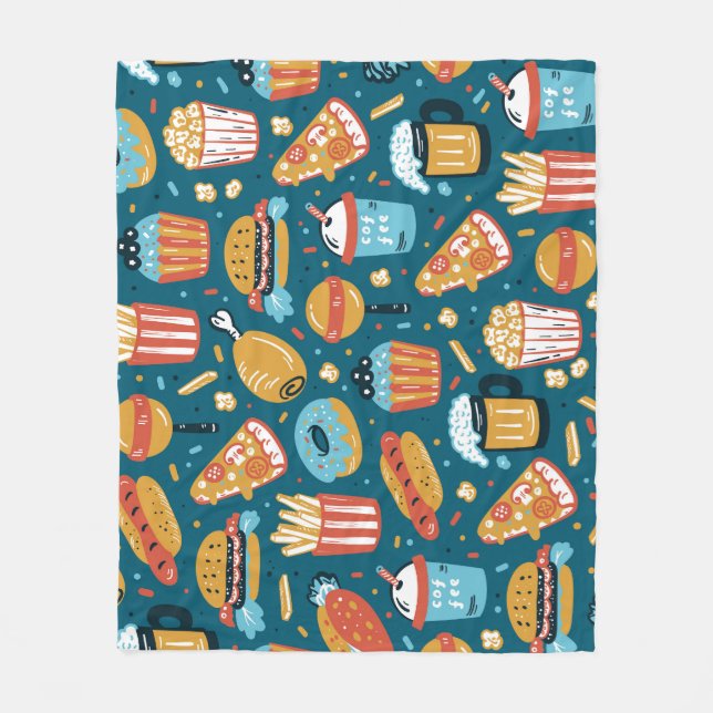 Fast Food Icons: Vintage Doodles Fleece Blanket (Front)