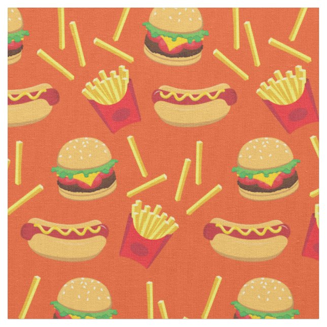 Fast Food Junk Burger Fries Hot Dog Fabric (Close Up)
