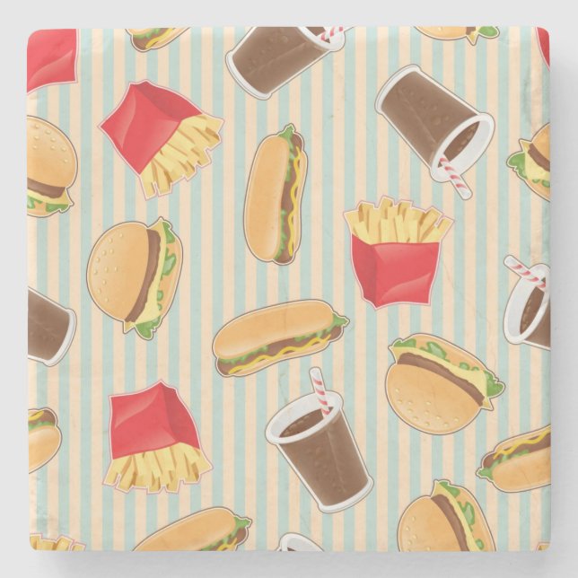 Fast Food Pattern 2 Stone Coaster (Front)