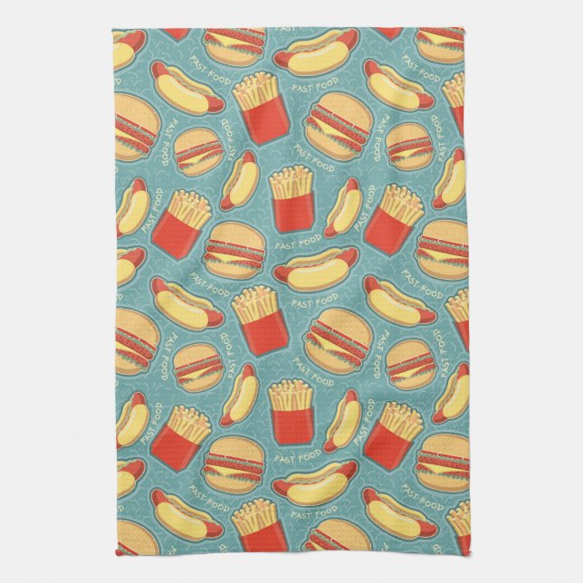 Fast Food Pattern 3 Tea Towel (Vertical)