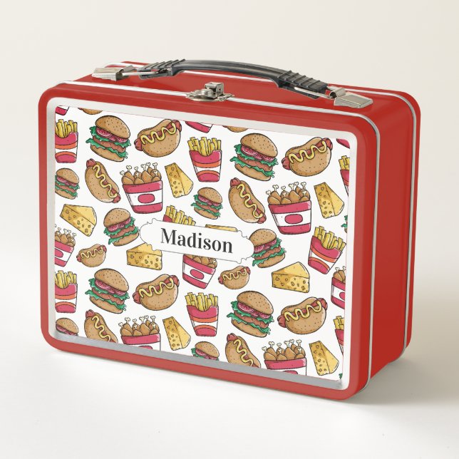 Fast Food Pattern custom name lunch boxes (Front)
