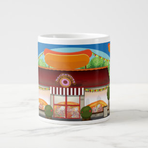 Fast Food Restaurant Cartoon Large Coffee Mug