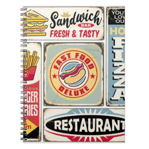 Fast food restaurants and diners retro signs colle notebook