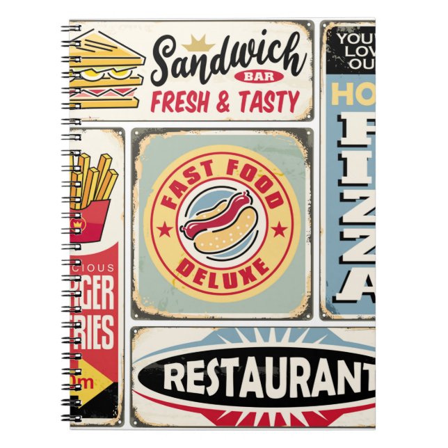 Fast food restaurants and diners retro signs colle notebook (Front)