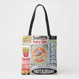 Fast food restaurants and diners retro signs colle tote bag