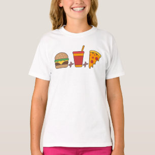 Fast–Food Trio: Burger, Soda, Pizza Slice in Bold T-Shirt