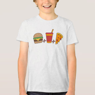 Fast–Food Trio: Burger, Soda, Pizza Slice in Bold Tri-Blend Shirt