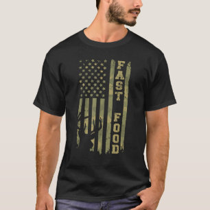 Fast Food  Vintage Camo USA American Flag Deer Hun T-Shirt