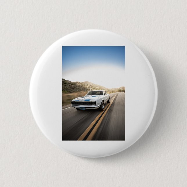 Fast muscle car 6 cm round badge (Front)