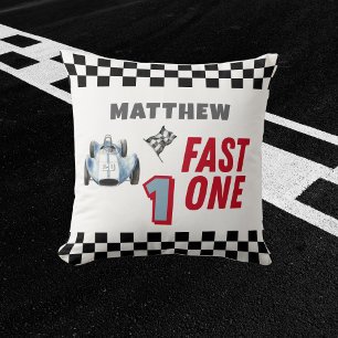 Fast One 1st birthday Boy Racing Car  Cushion