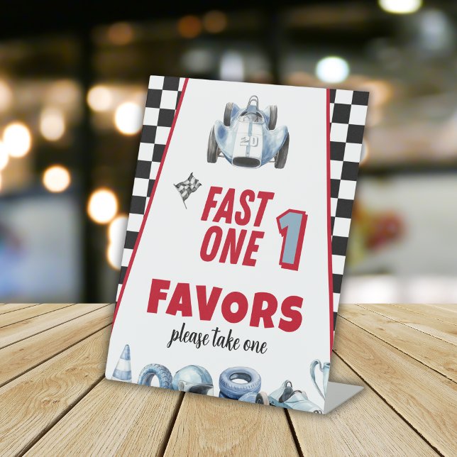 Fast One 1st birthday Boy Racing Car Favors  Pedestal Sign (Creator Uploaded)