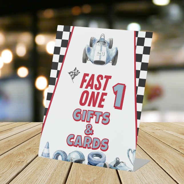 Fast One 1st birthday Boy Racing Car Gifts  Pedestal Sign (Creator Uploaded)