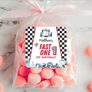 Fast One 1st birthday Boy Racing Car  Square Sticker