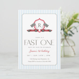 Fast One 1st Birthday Vintage Racing Car Crest  Invitation