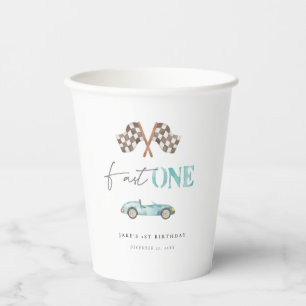 "Fast One" Adorable Retro Race Car  Paper Cups
