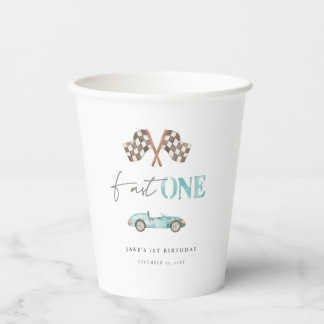 "Fast One" Adorable Retro Race Car Paper Cups