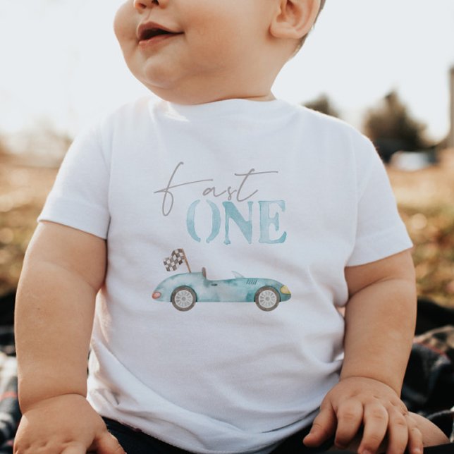 Fast One Baby Blue Race Car Birthday T-shirt (Creator Uploaded)