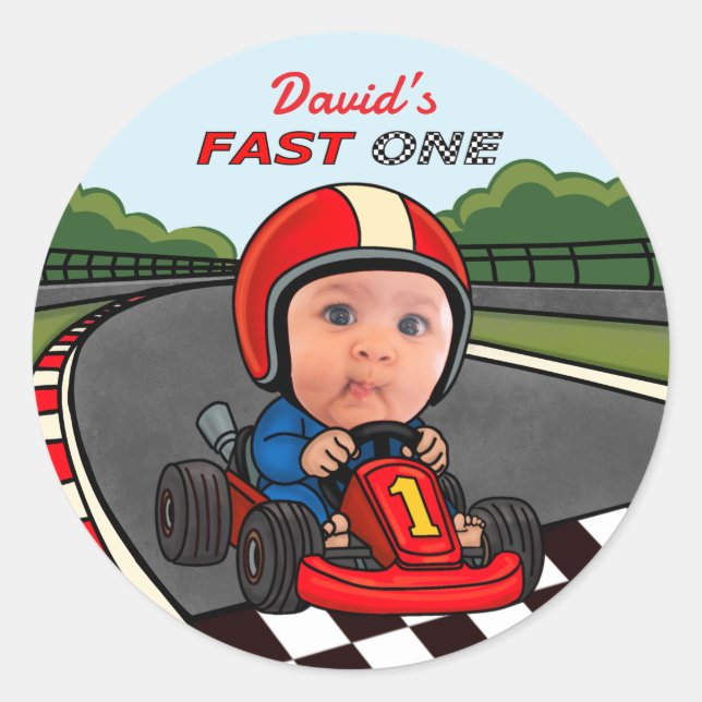 Fast One Birthday Classic Round Sticker (Front)