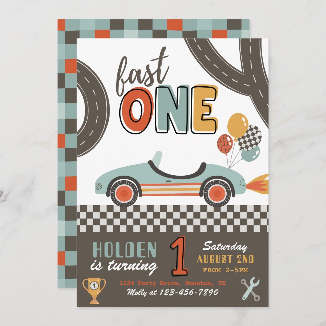 Fast ONE Birthday Invitation Racing Invitation Zazzle.co.nz