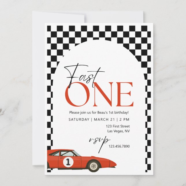 Fast One Birthday Party Invitation  (Front)