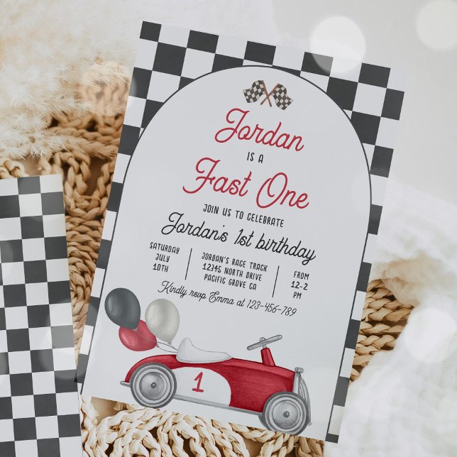 Fast One Birthday Party Red Race Car 1st Birthday Invitation (Creator Uploaded)