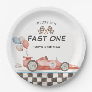 fast One Birthday Racecar 1st Lap Down Paper Plate