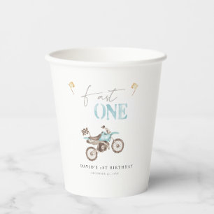 Fast ONE Blue Dirt Bike Birthday Paper Cups
