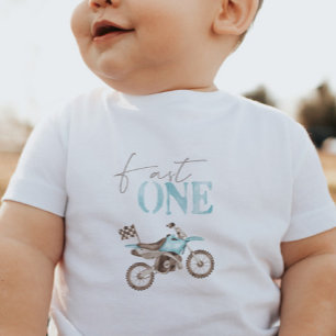 Fast One Blue Dirt Bike Birthday T-shirt  Baby Bodysuit