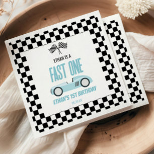 Fast One Blue Race Car 1st Birthday Party Napkin