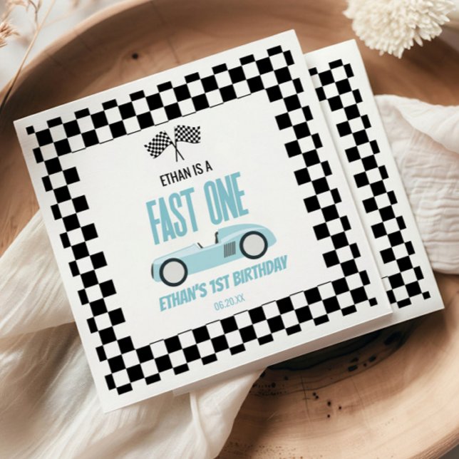 Fast One Blue Race Car 1st Birthday Party Napkin (Creator Uploaded)
