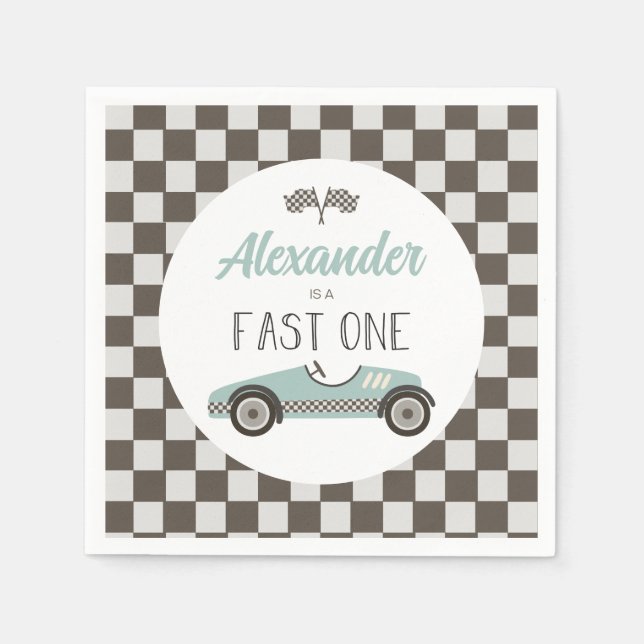 Fast One blue Race Car Birthday Napkin (Front)