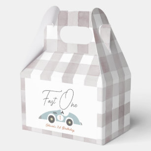Fast One Blue Race Car Boy 1st Birthday Favour Box