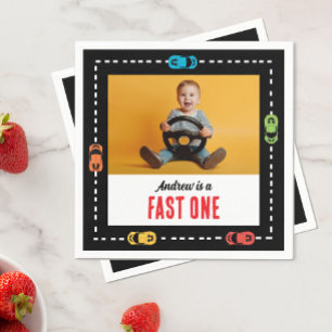 Fast One Boys Birthday Photo Napkin