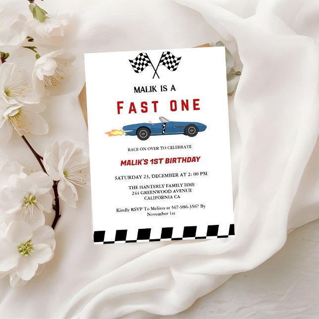 Fast one Car race Boy First Birthday Party  Invitation (Creator Uploaded)